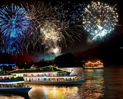 Firework over the rhine valley. Rhein in Flammen (Rhine in Flames) , traditional festival in Germany