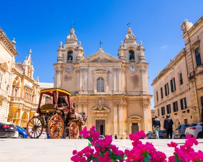 Beautiful famous Saint Poul Cathedral in Mdina village of Malta, Europe