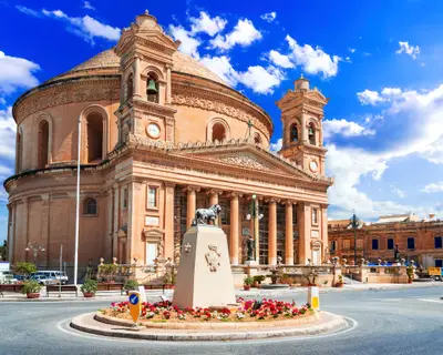 Mosta, Malta. Church Santa Marija Assunta or Rotunda Mosta, neoclassical architecture based on Pantheon of Rome.