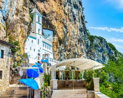 Staircase to Ostrog monastery in the cliffs of Montenegro