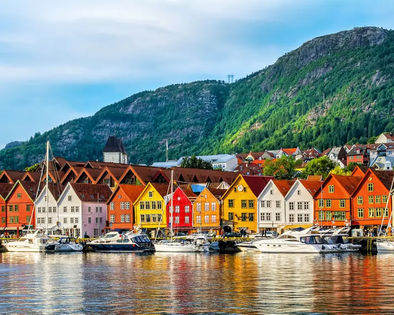 Bergen, Norway. View of historical buildings in Bryggen- Hanseatic wharf in Bergen, Norway. UNESCO World Heritage Site