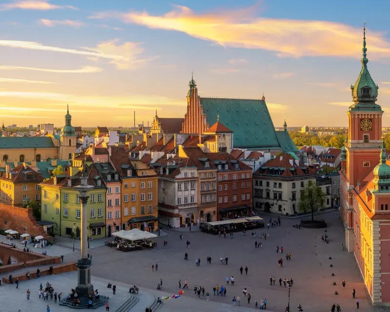 Warsaw, Royal castle and old town at sunset